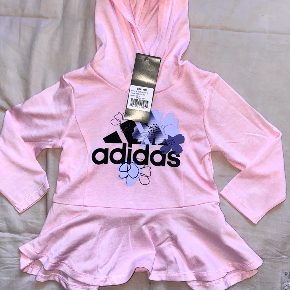 Adidas pink peplum long sleeve hooded top- Girls kids 12 Months size 12M